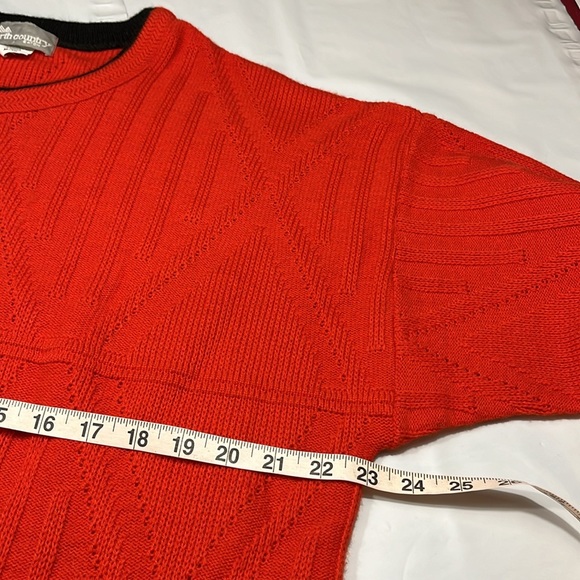 Vintage bright ORANGE 70s Sweater mens XL 3D Acrylic Wool Black RARE geometric - Picture 12 of 16
